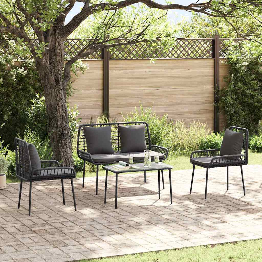vidaXL Garden Furniture Set 4 pcs Black and Cream Poly Rattan