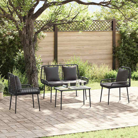 vidaXL Garden Furniture Set 4 pcs Black and Cream Poly Rattan