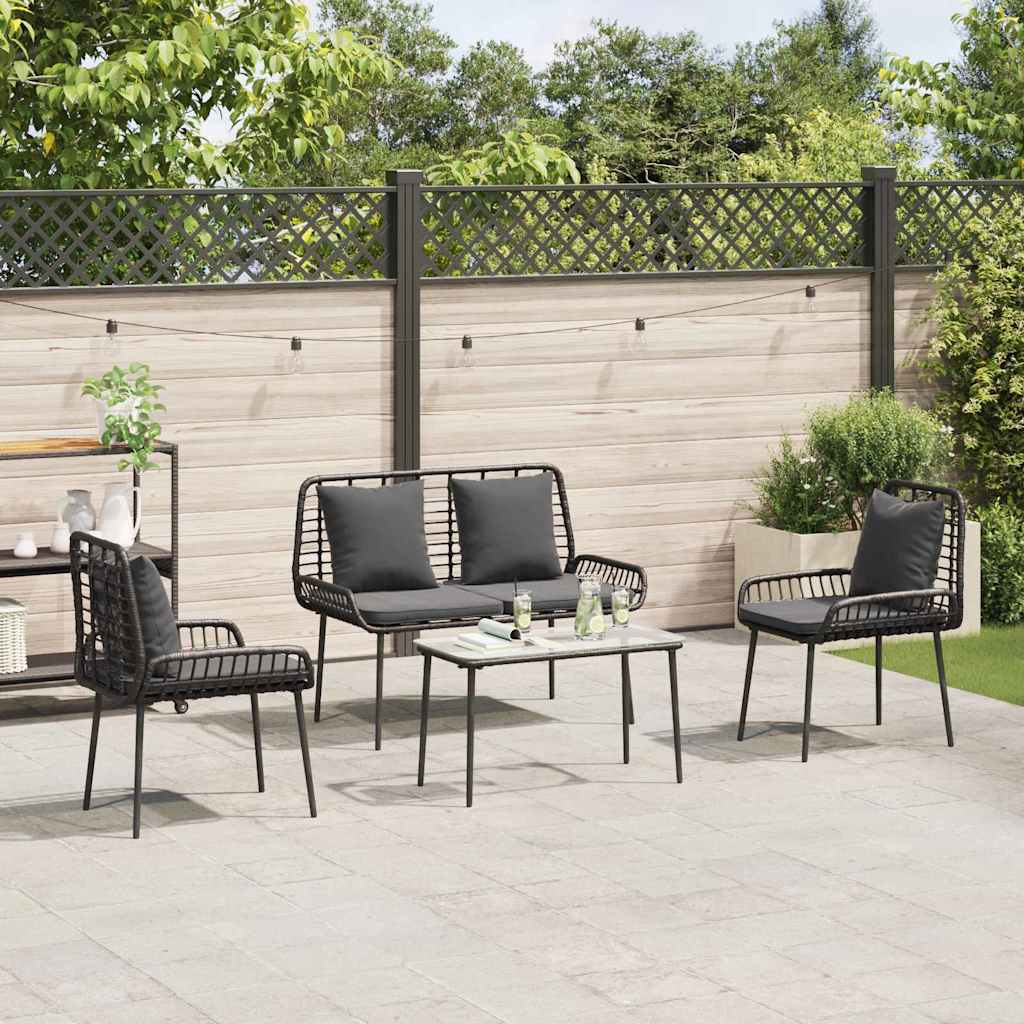 vidaXL Garden Furniture Set 4 pcs Black and Cream Poly Rattan