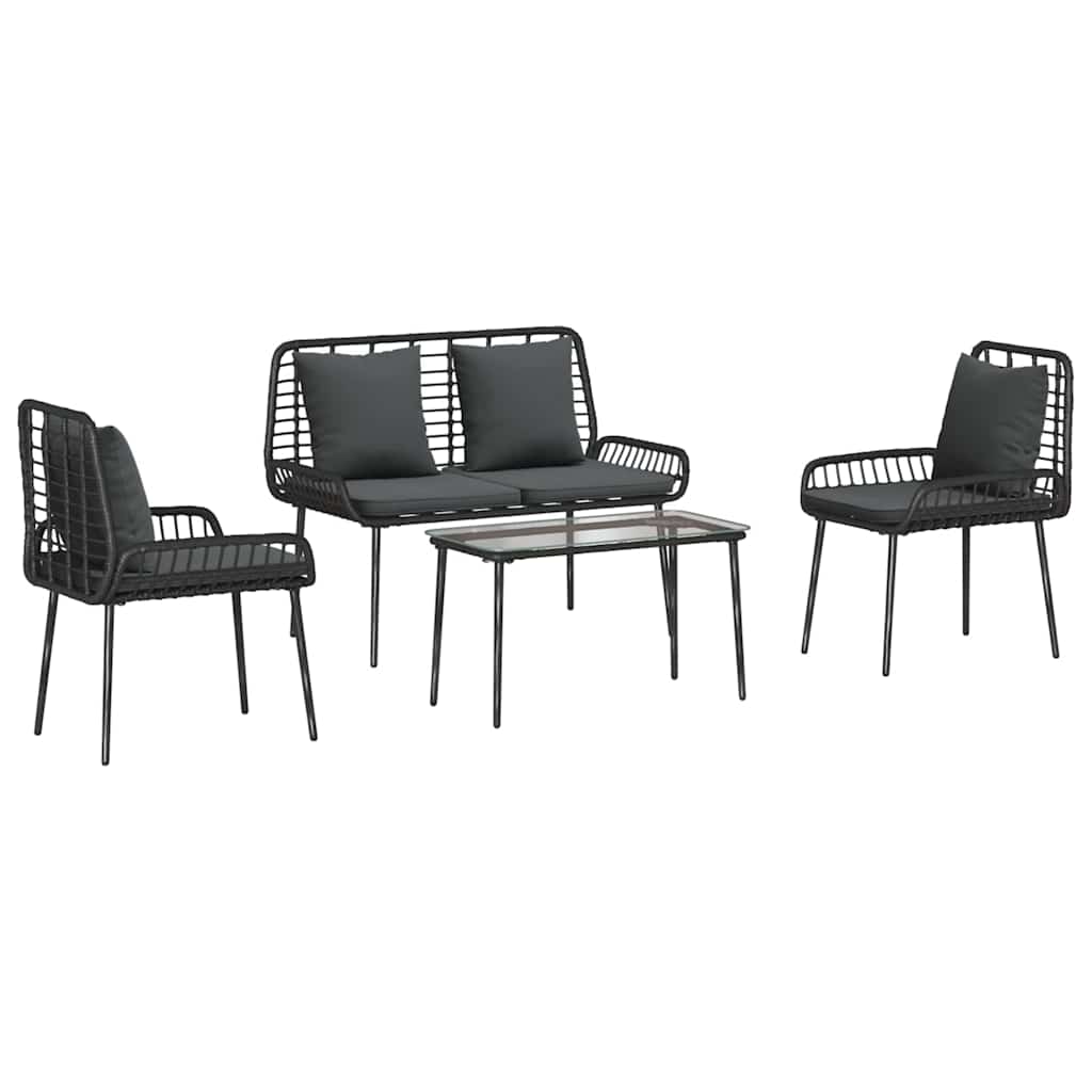 vidaXL Garden Furniture Set 4 pcs Black and Cream Poly Rattan