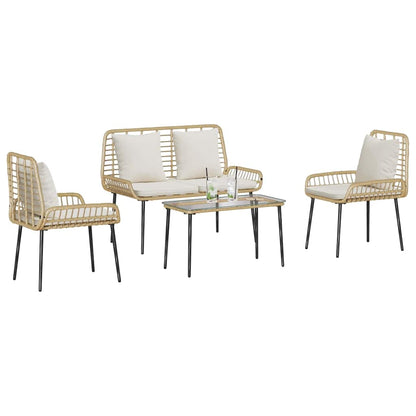 vidaXL Garden Furniture Set 4 pcs Black and Cream Poly Rattan