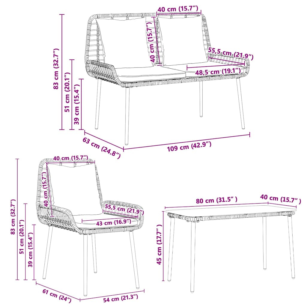 vidaXL Garden Furniture Set 4 pcs Black and Cream Poly Rattan