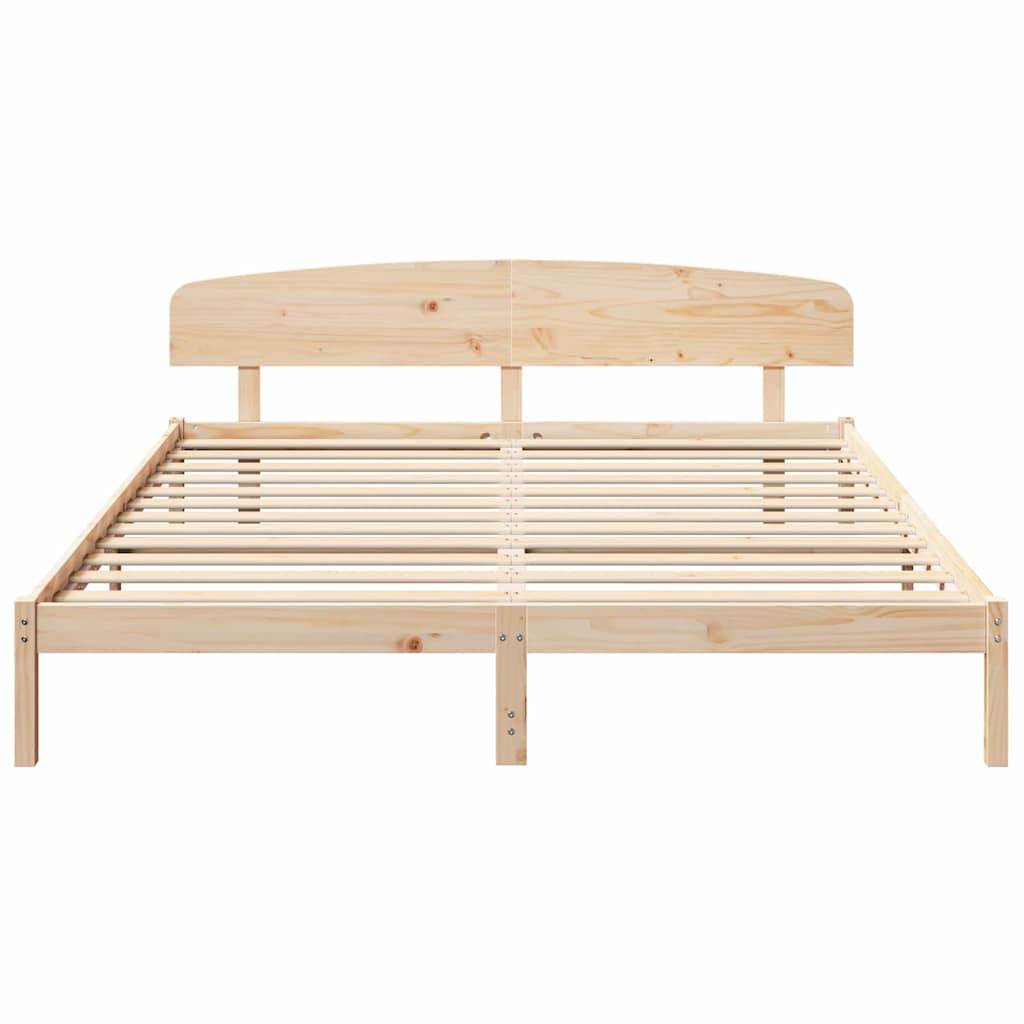 vidaXL Bed Frame with Headboard Natural 200 x 200 cm Solid Pine Wood