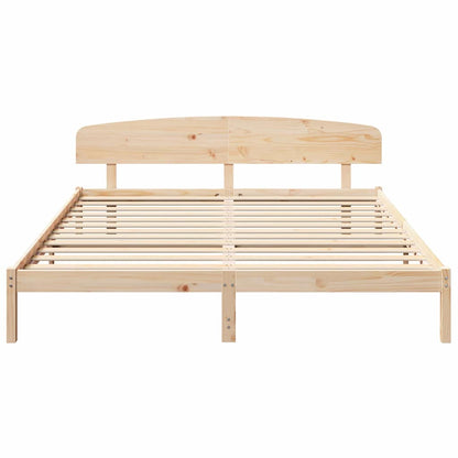 vidaXL Bed Frame with Headboard Natural 200 x 200 cm Solid Pine Wood