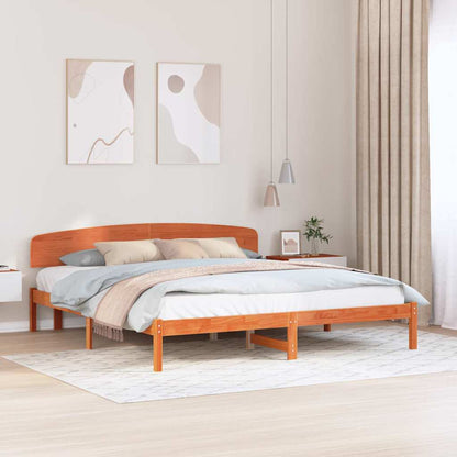 vidaXL Bed Frame with Headboard Wax Brown 200 x 200 cm Solid Pine Wood
