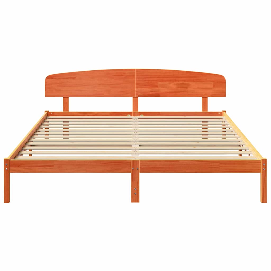 vidaXL Bed Frame with Headboard Wax Brown 200 x 200 cm Solid Pine Wood
