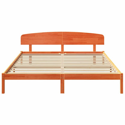 vidaXL Bed Frame with Headboard Wax Brown 200 x 200 cm Solid Pine Wood