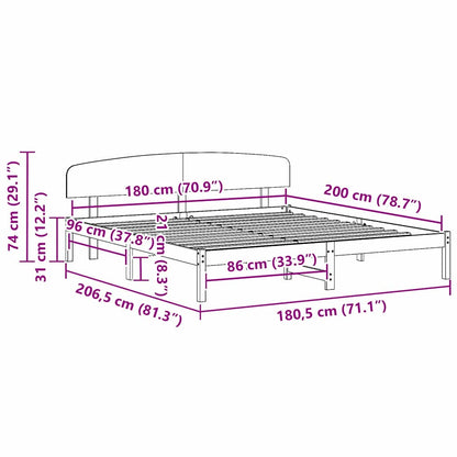 vidaXL Bed Frame with Headboard Natural 180 x 200 cm Solid Pine Wood