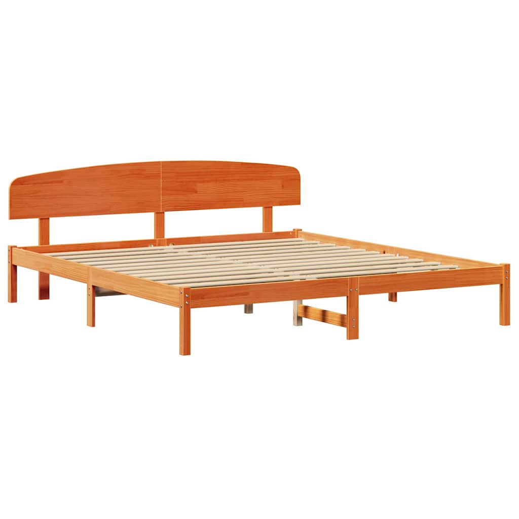 vidaXL Bed Frame with Headboard Wax Brown 180 x 200 cm Solid Pine Wood
