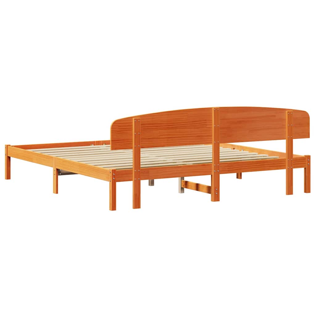 vidaXL Bed Frame with Headboard Wax Brown 180 x 200 cm Solid Pine Wood