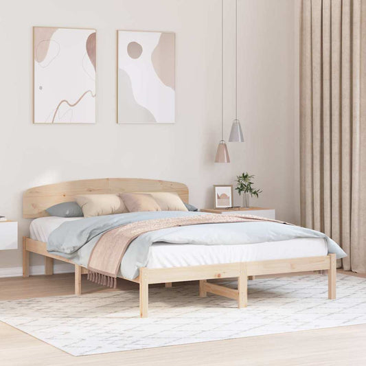 vidaXL Bed Frame with Headboard Natural 160 x 200 cm Solid Pine Wood