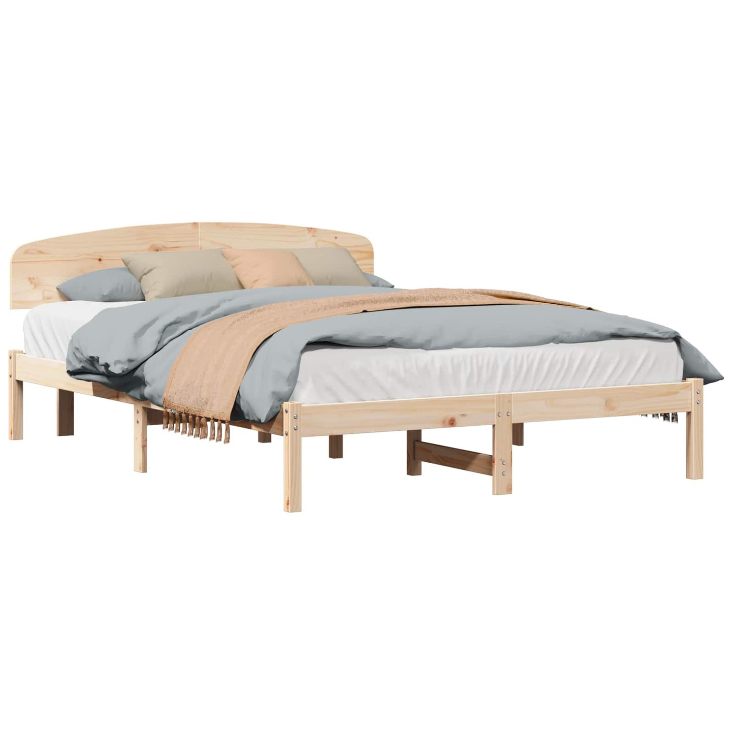 vidaXL Bed Frame with Headboard Natural 160 x 200 cm Solid Pine Wood
