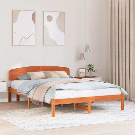 vidaXL Bed Frame with Headboard Wax Brown 160 x 200 cm Solid Pine Wood
