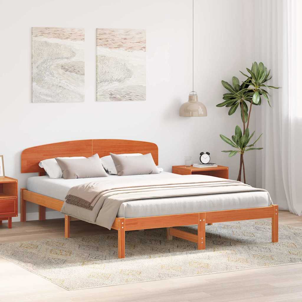 vidaXL Bed Frame with Headboard Wax Brown 160 x 200 cm Solid Pine Wood