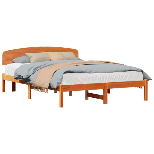 vidaXL Bed Frame with Headboard Wax Brown 160 x 200 cm Solid Pine Wood