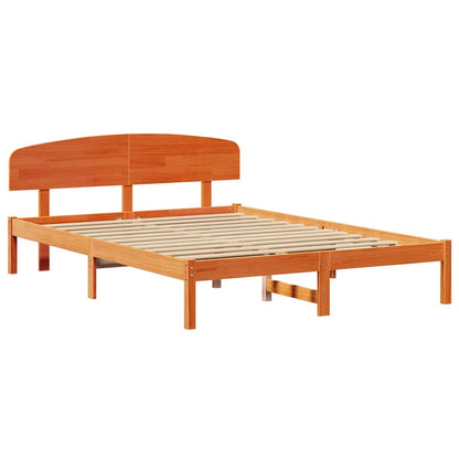 vidaXL Bed Frame with Headboard Wax Brown 160 x 200 cm Solid Pine Wood