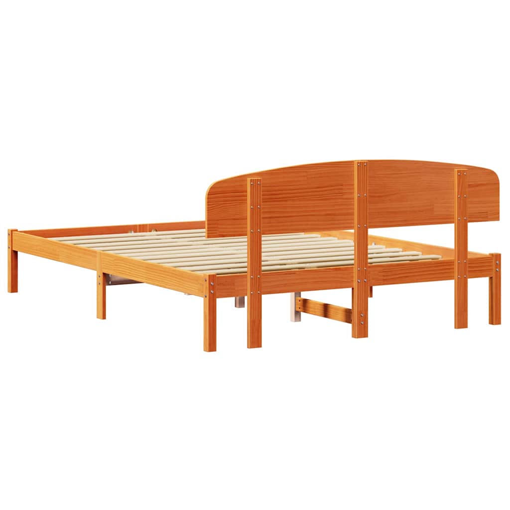 vidaXL Bed Frame with Headboard Wax Brown 160 x 200 cm Solid Pine Wood