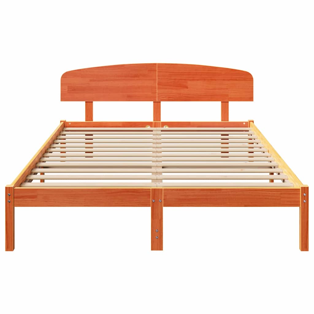 vidaXL Bed Frame with Headboard Wax Brown 160 x 200 cm Solid Pine Wood