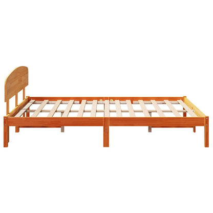 vidaXL Bed Frame with Headboard Wax Brown 160 x 200 cm Solid Pine Wood