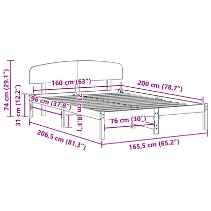 vidaXL Bed Frame with Headboard Wax Brown 160 x 200 cm Solid Pine Wood