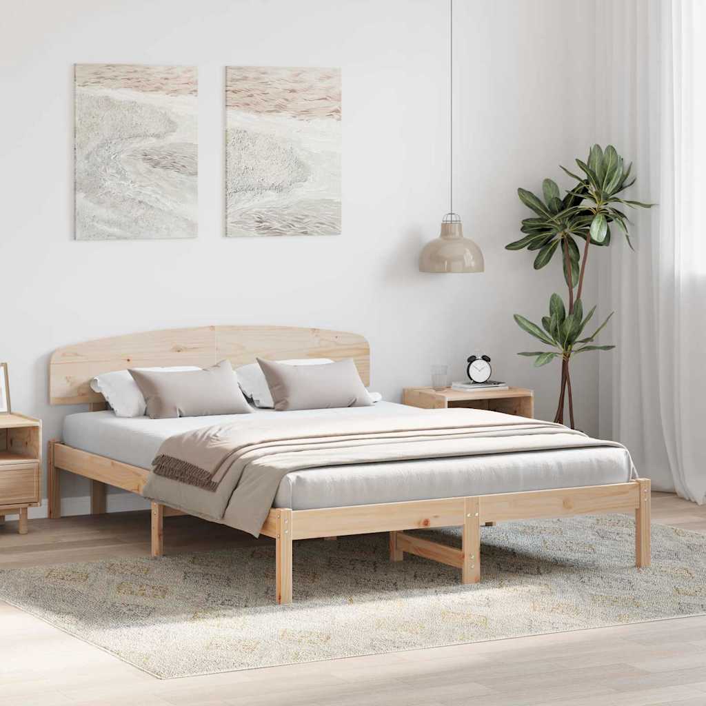 vidaXL Bed Frame with Headboard Natural 150 x 200 cm Solid Pine Wood