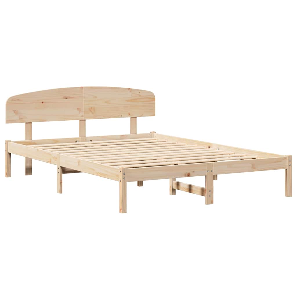 vidaXL Bed Frame with Headboard Natural 150 x 200 cm Solid Pine Wood