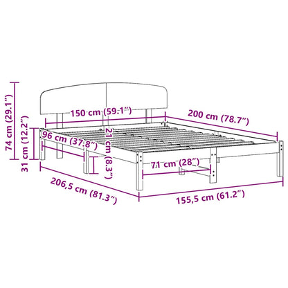 vidaXL Bed Frame with Headboard Natural 150 x 200 cm Solid Pine Wood