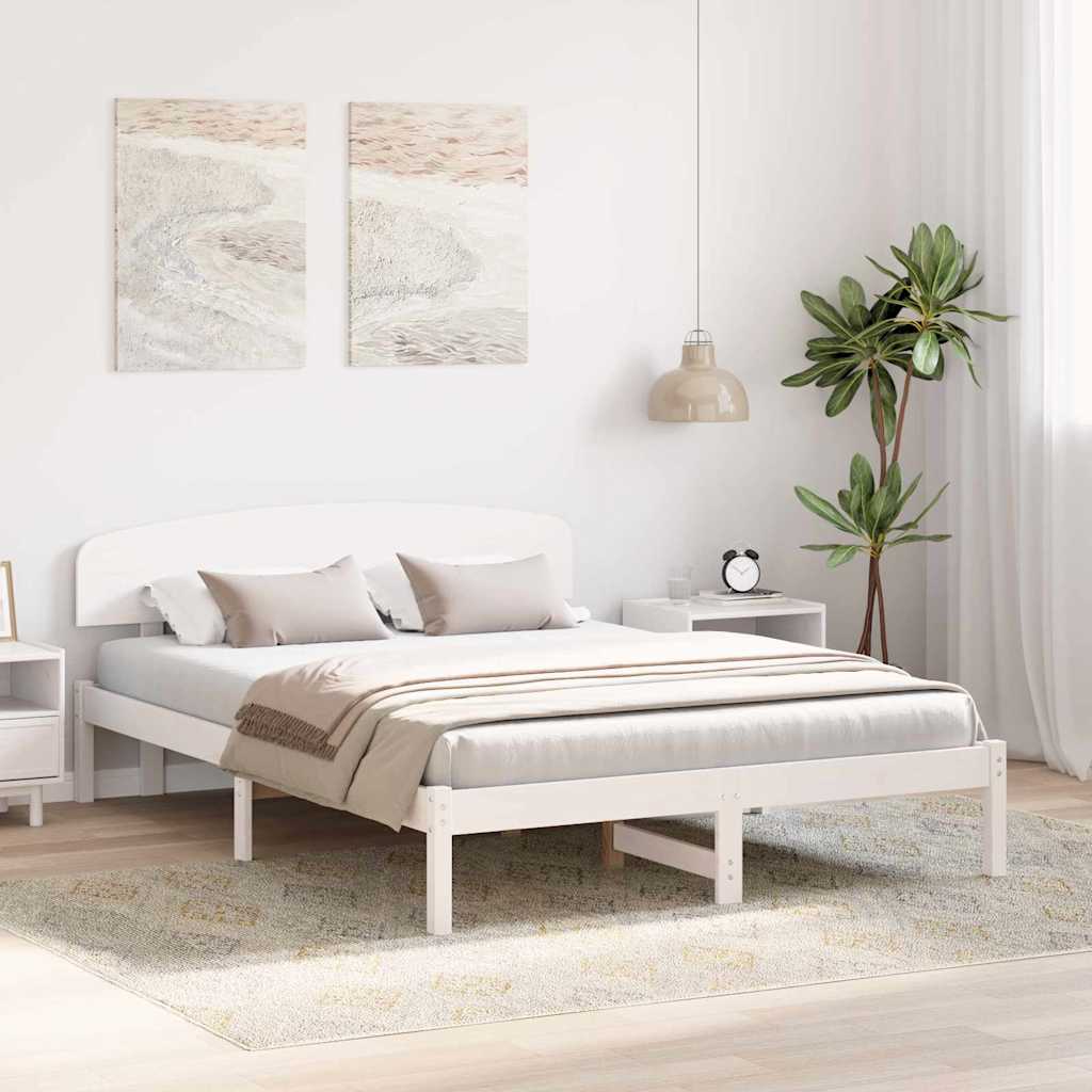 vidaXL Bed Frame with Headboard White 150 x 200 cm Solid Pine Wood