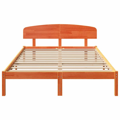 vidaXL Bed Frame with Headboard Wax Brown 150 x 200 cm Solid Pine Wood