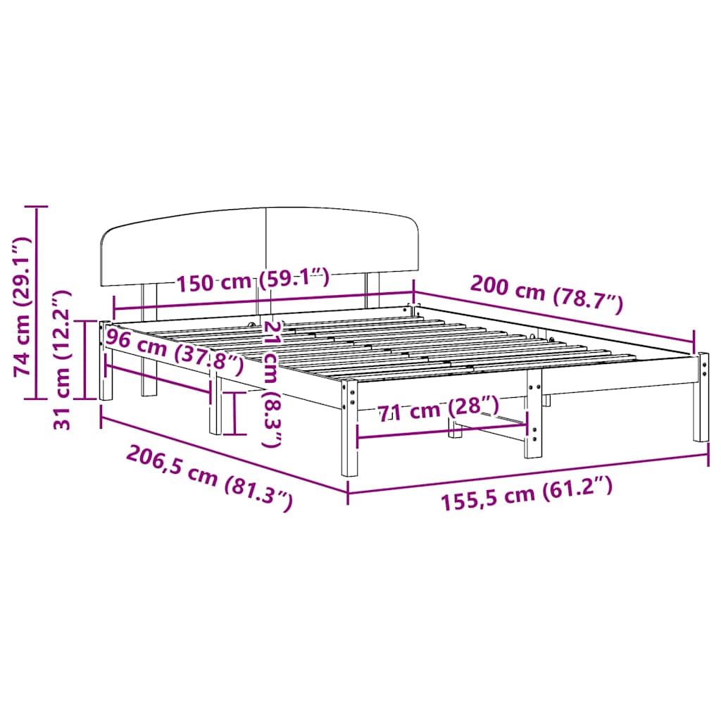 vidaXL Bed Frame with Headboard Wax Brown 150 x 200 cm Solid Pine Wood