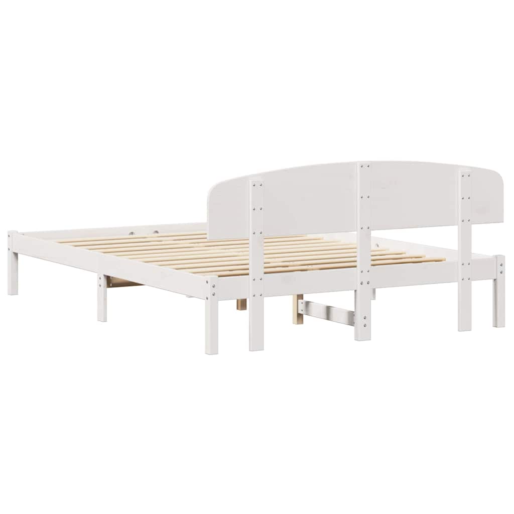 vidaXL Bed Frame with Headboard White 140 x 200 cm Solid Pine Wood
