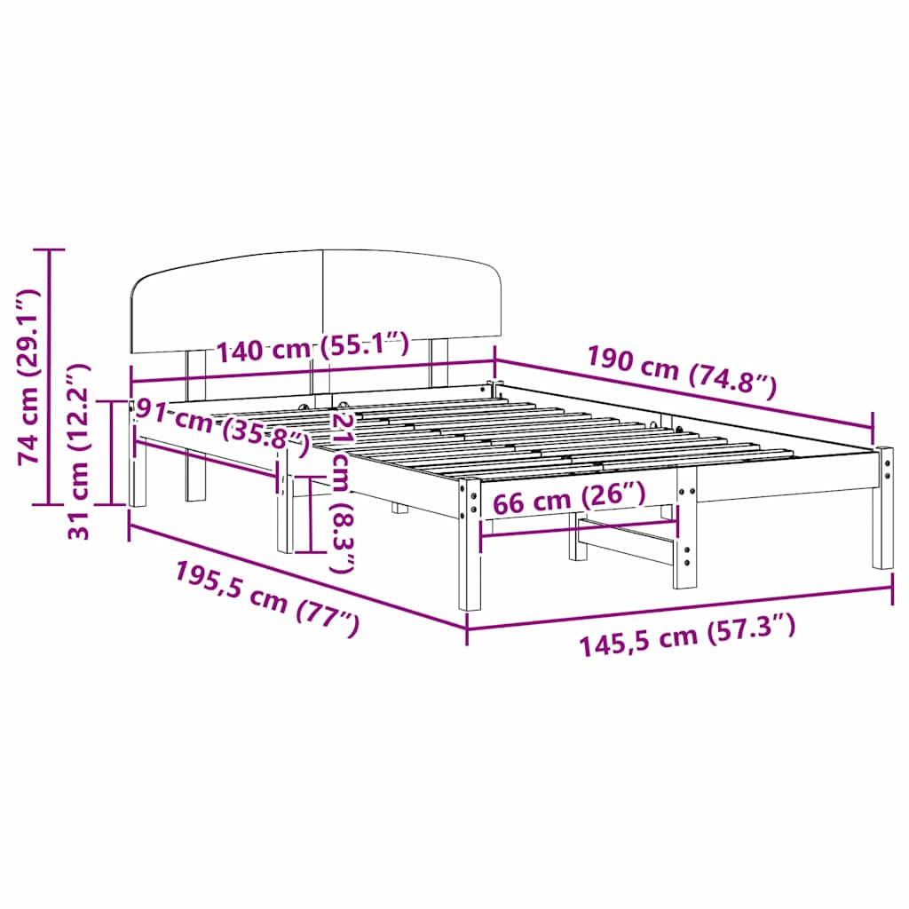 vidaXL Bed Frame with Headboard Natural 140 x 190 cm Solid Pine Wood