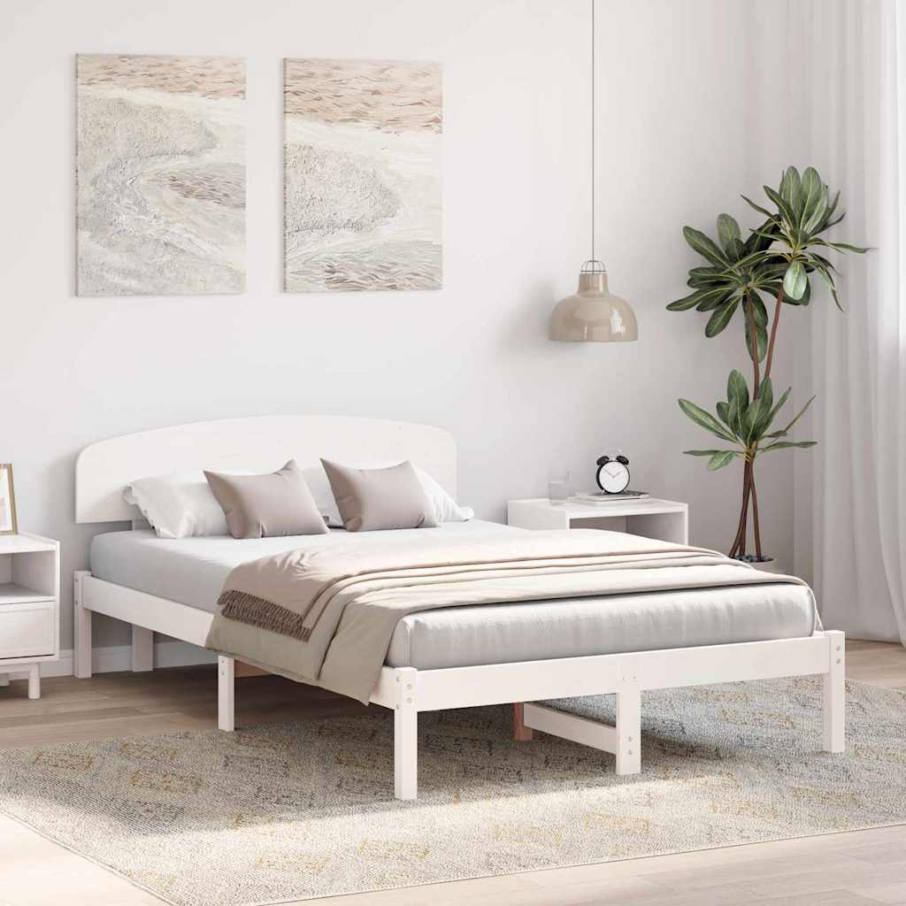 vidaXL Bed Frame with Headboard White 140 x 190 cm Solid Pine Wood