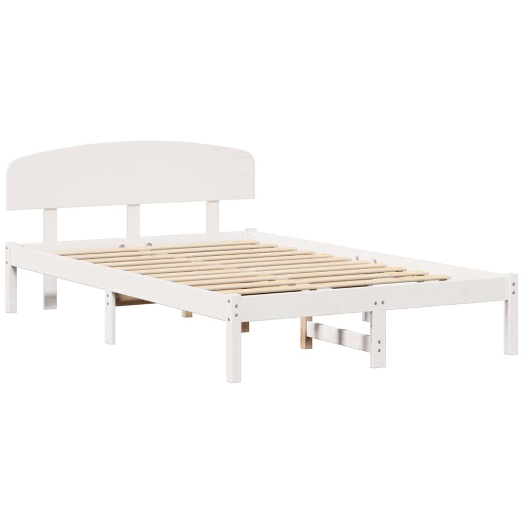 vidaXL Bed Frame with Headboard White 140 x 190 cm Solid Pine Wood