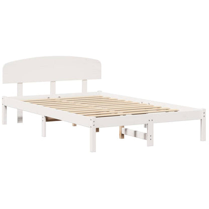 vidaXL Bed Frame with Headboard White 140 x 190 cm Solid Pine Wood