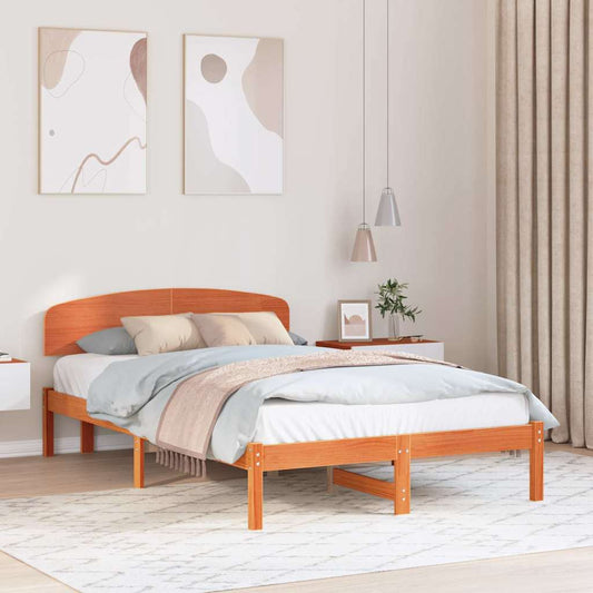 vidaXL Bed Frame with Headboard Wax Brown 140 x 190 cm Solid Pine Wood