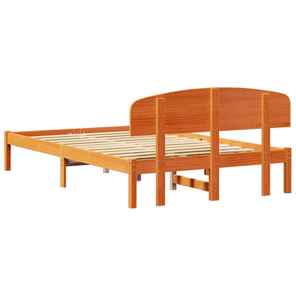 vidaXL Bed Frame with Headboard Wax Brown 135 x 190 cm Solid Pine Wood