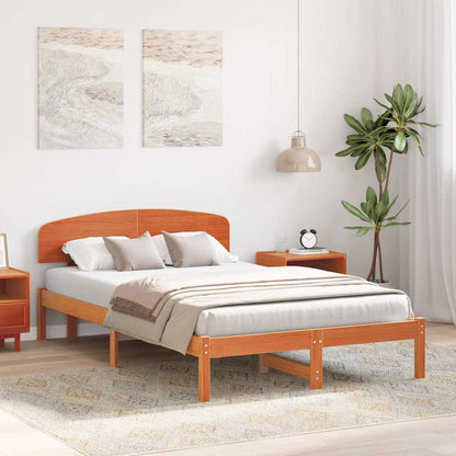 vidaXL Bed Frame with Headboard Wax Brown 120 x 190 cm Solid Pine Wood