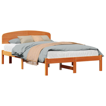 vidaXL Bed Frame with Headboard Wax Brown 120 x 190 cm Solid Pine Wood