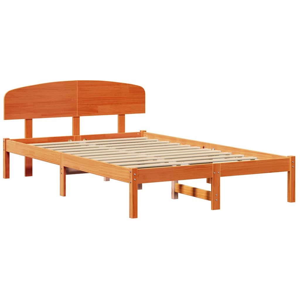 vidaXL Bed Frame with Headboard Wax Brown 120 x 190 cm Solid Pine Wood