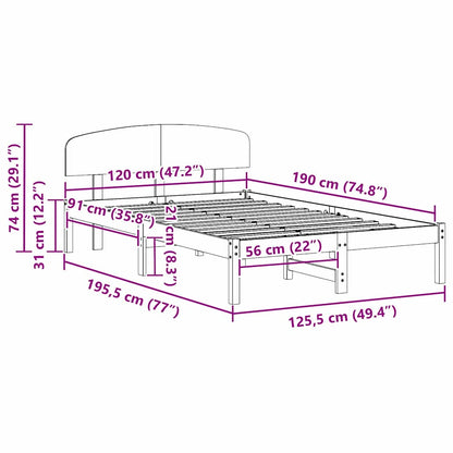 vidaXL Bed Frame with Headboard Wax Brown 120 x 190 cm Solid Pine Wood