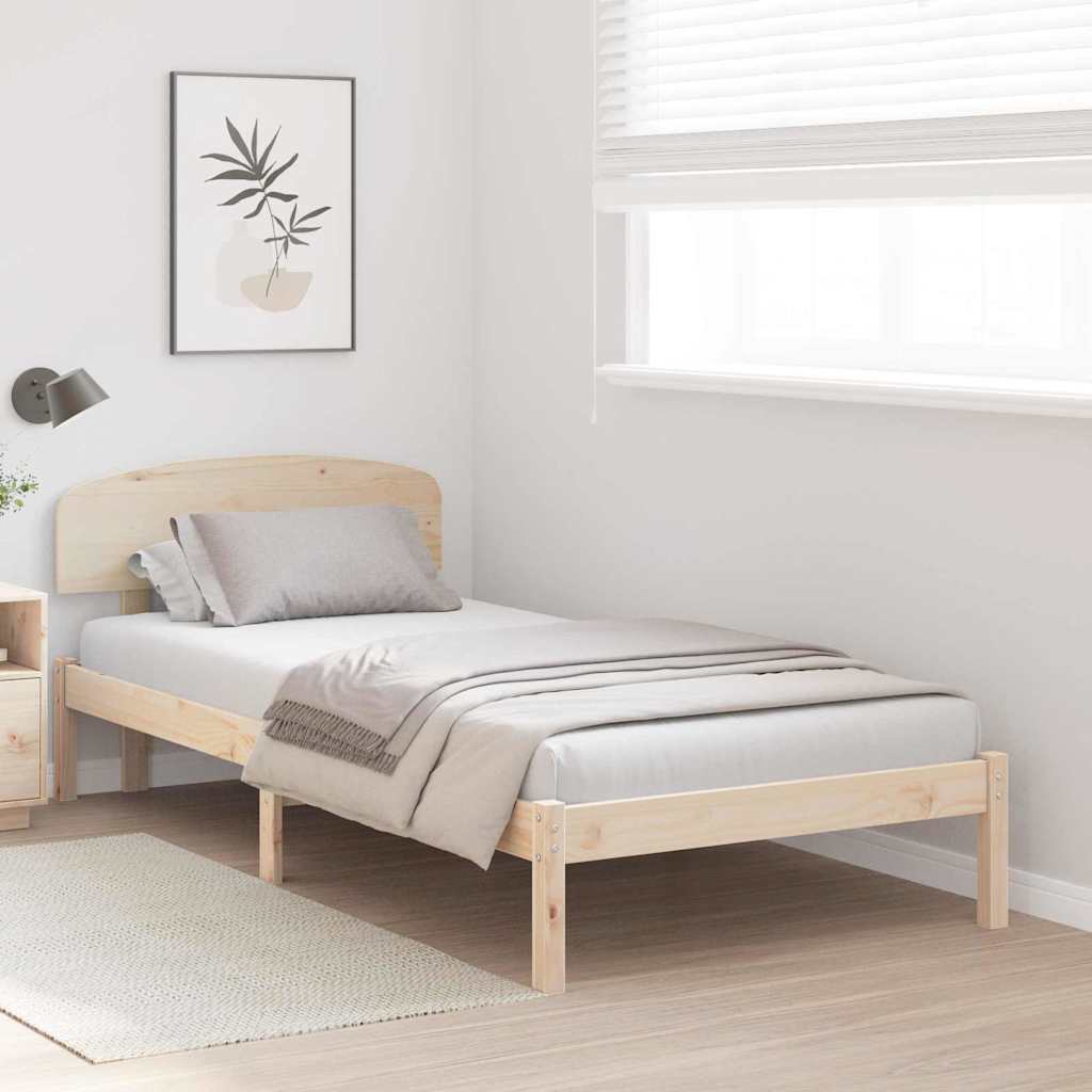 vidaXL Bed Frame with Headboard Natural 100 x 200 cm Solid Pine Wood