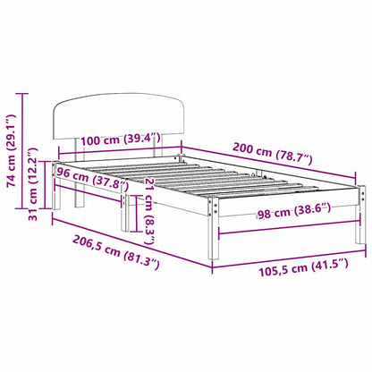 vidaXL Bed Frame with Headboard Wax Brown 100 x 200 cm Solid Pine Wood