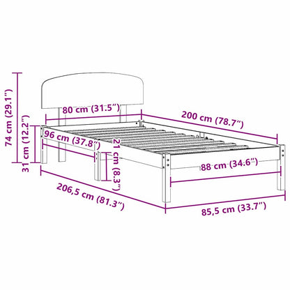 vidaXL Bed Frame with Headboard White 80 x 200 cm Solid Pine Wood