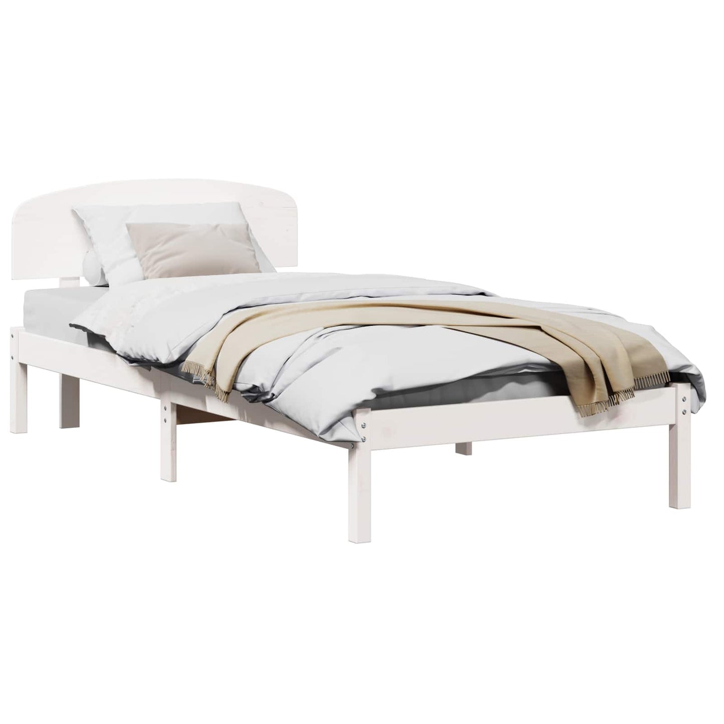 vidaXL Bed Frame with Headboard White 90 x 190 cm Solid Pine Wood