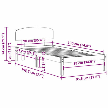 vidaXL Bed Frame with Headboard White 90 x 190 cm Solid Pine Wood