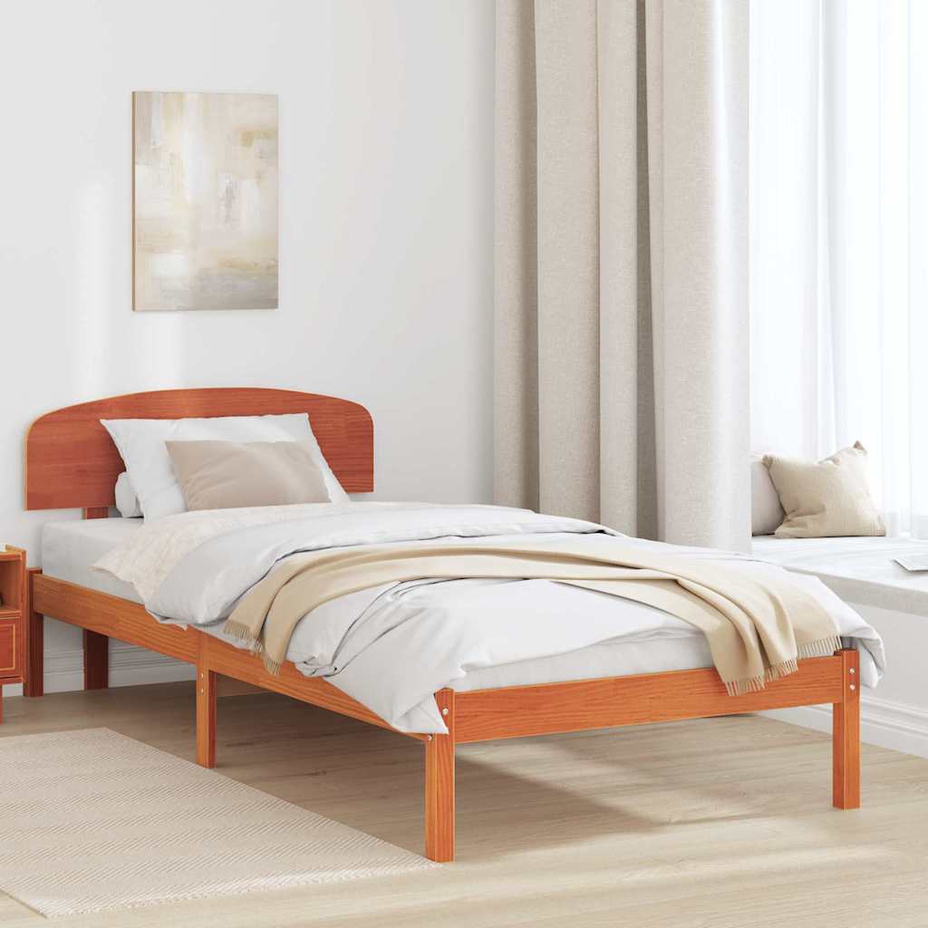 vidaXL Bed Frame with Headboard Wax Brown 75 x 190 cm Solid Pine Wood