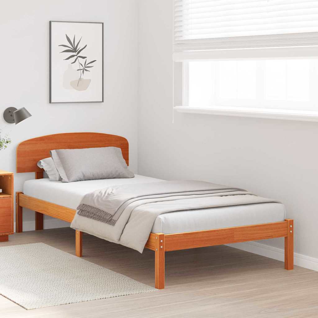 vidaXL Bed Frame with Headboard Wax Brown 75 x 190 cm Solid Pine Wood