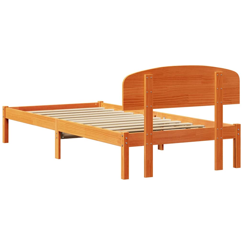 vidaXL Bed Frame with Headboard Wax Brown 75 x 190 cm Solid Pine Wood