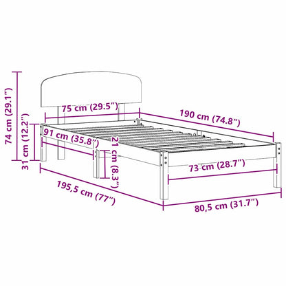 vidaXL Bed Frame with Headboard Wax Brown 75 x 190 cm Solid Pine Wood